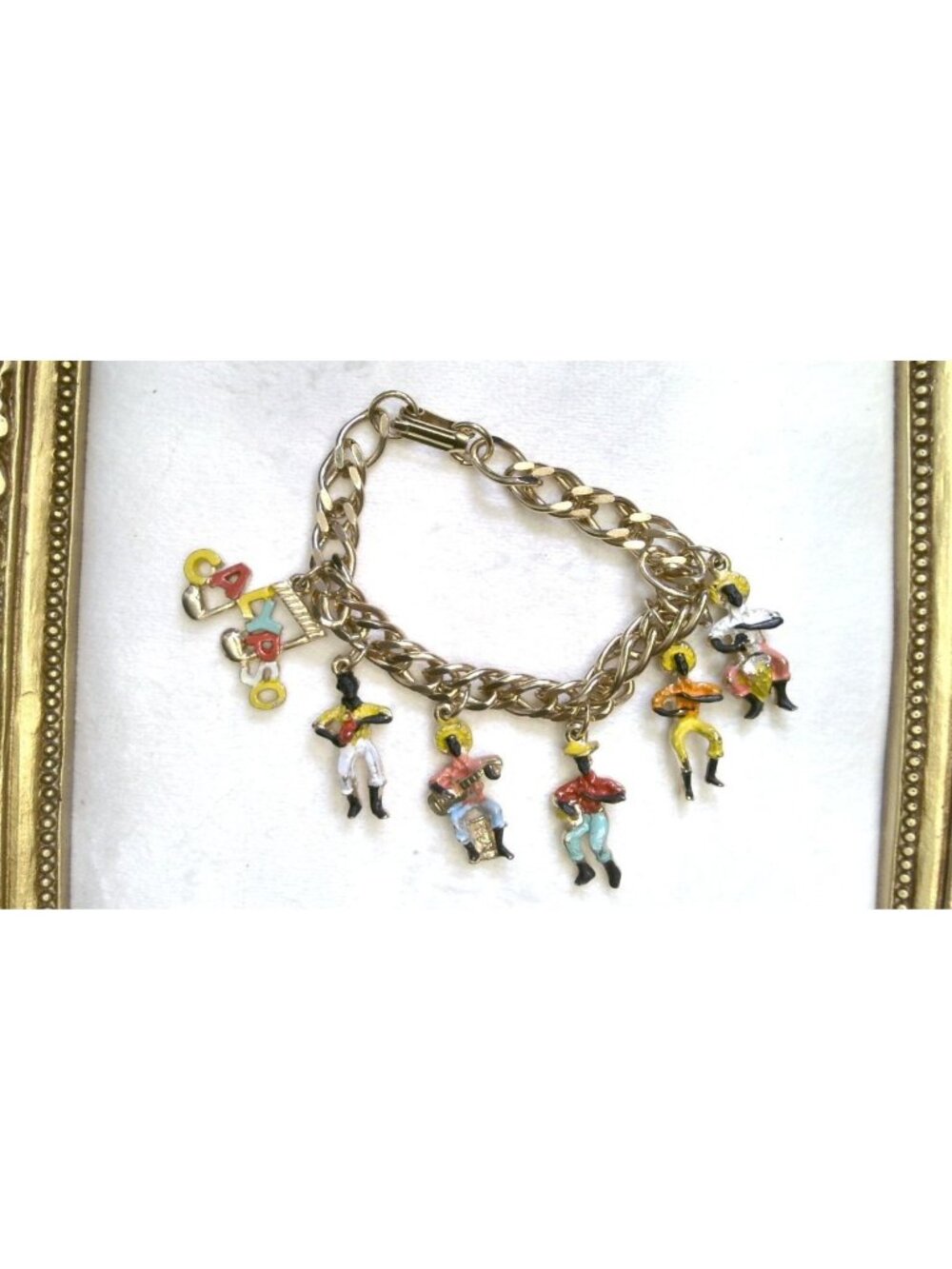 Vintage Charm Bracelet With Colorful Enamel Musicians & Letters Calypso‎ 6.5"